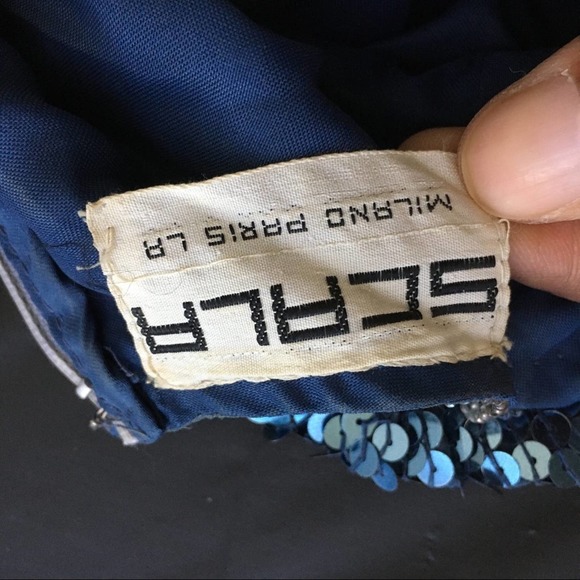 Scala Silk Blue Sequin Sheath Dress S - Picture 4 of 6